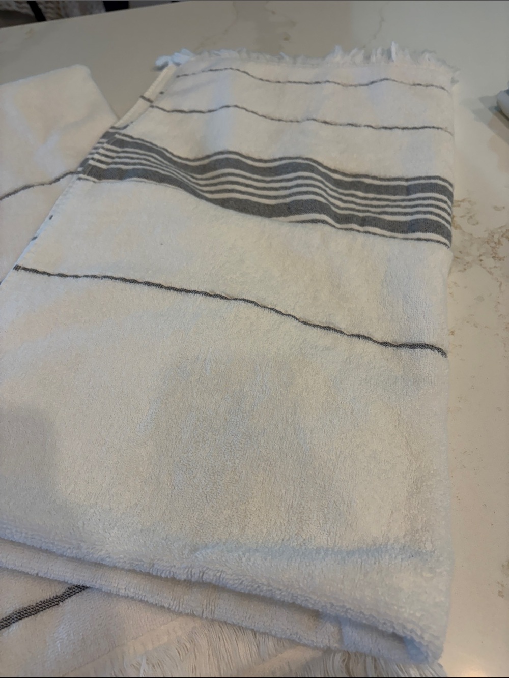 Hearth & Hand Creme and dark Gray Cotton Bath and hand Towels., like new - Picture 10 of 12